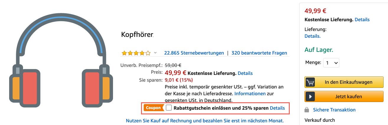 Auf der Produktdetailseite müssen Kunden den Coupon aktivieren. 