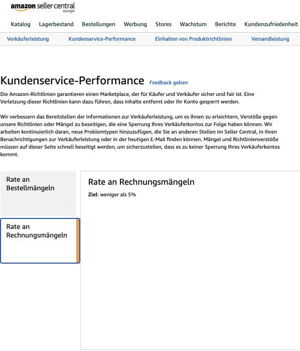 Rate an Rechnungsmängeln im Seller Central